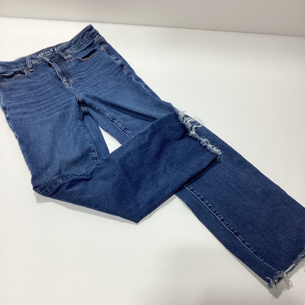 American Eagle Kick Boot Crop Jeans Size 6 Regular Stretch Raw Hem